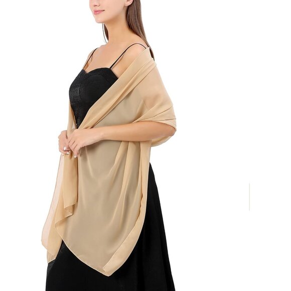 Women Champagne Elegant Soft Sheer Chiffon Stole Bride Wedding Shawls and Wraps - Picture 2 of 7